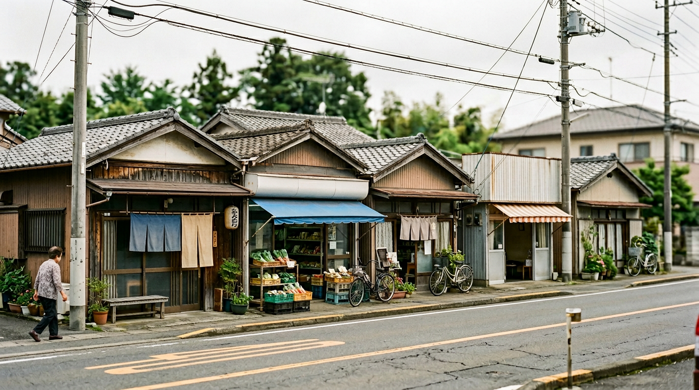 国道沿いの小売・サービス店舗を連想する街並みのイメージ。特定店名の看板は含まない。