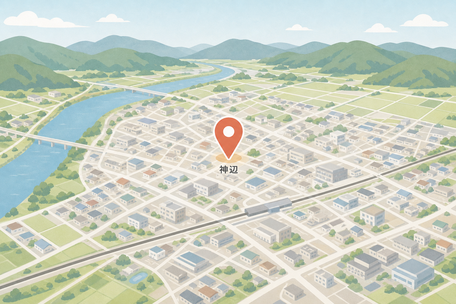 神辺エリアの位置を示すニュース補助用の抽象地図風イメージ。実測地図ではない。