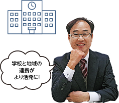 広報ふくやま2026年1月号特集「始まります！コミュニティスクール」のトップ画像。2026年度全市立小中高への展開を案内。